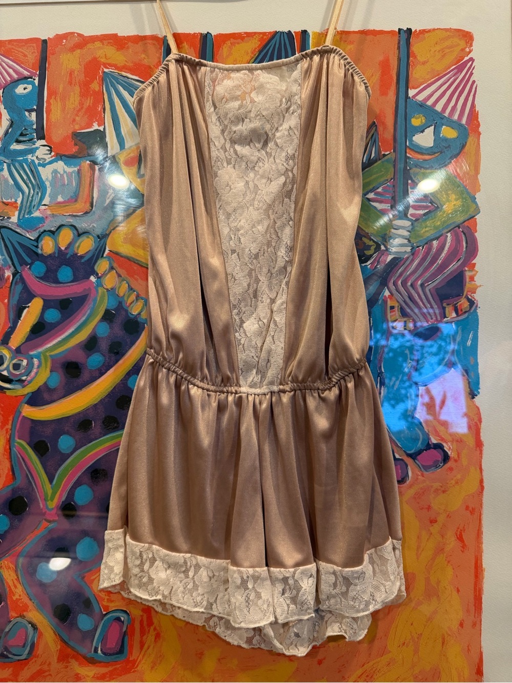 silence + noise Satin and Lace Neutral Romper - Beige